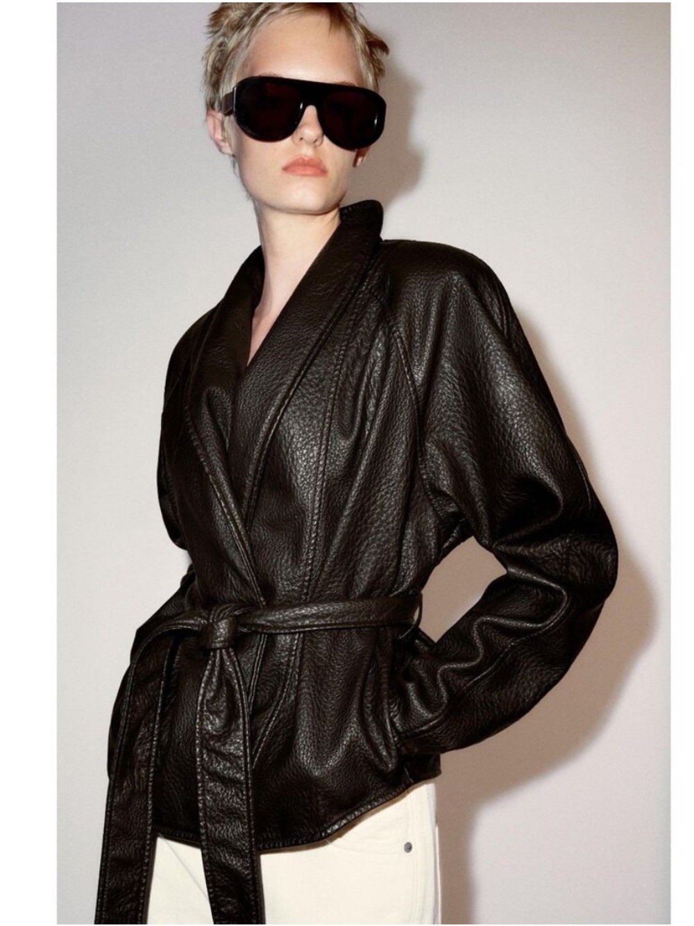 Zara ZW Collection faux leather belted jacket